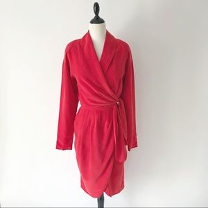 VTG I. Magnin | Red Silk V-Neck Wrap Dress | M